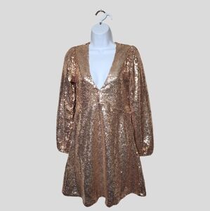Divided H&M Gold Sequin Long Sleeve Dress